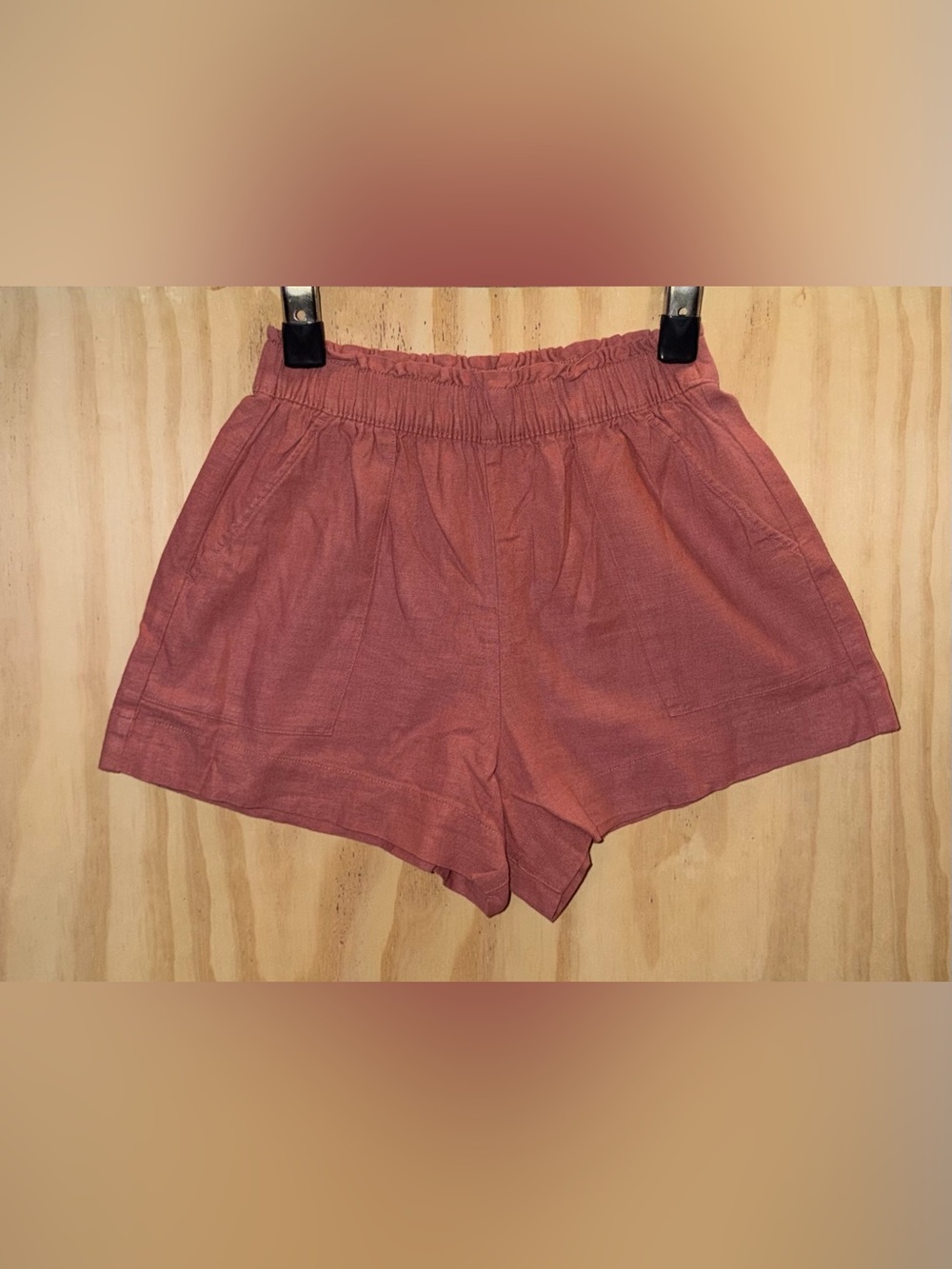 Abercrombie & Fitch Small Terracotta Red High-Waist Linen Blend Shorts EUC